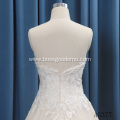 Luxury simple a-line soft satin neckline lace beaded champaigne color sexy plus size a-line wedding dresses